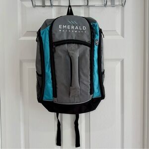 Emerald Waterways Daypack, Backpack Travel Bag -Gray Blue Black Side Pockets EUC